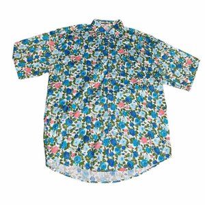 Blue Pink Rose button down mens shirt large